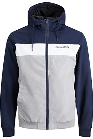 JACK & JONES Herren Jjerush Hood Noos Pls Bomberjacke, Dunkelblau - Weiß - Hellgrau, 4XL EU