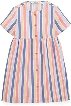 TOM TAILOR Mädchen Kinder Kleid mit Strifen & Knopfleiste 1035183, Blau, 92-98