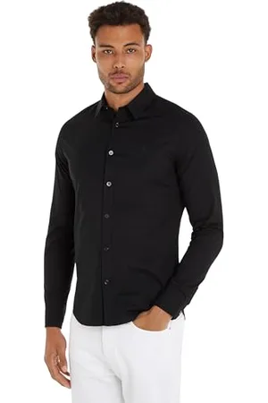 Calvin Klein Jeans Herren Hemd Slim Stretch Shirt Langarm, Schwarz , M