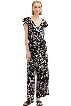 TOM TAILOR Damen Basic Overall Jumpsuit mit Allover Print, black flower minimal print, M
