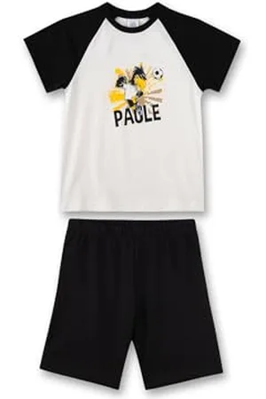 Sanetta DFB-Schlafanzug kurz Maskottchen Paule Kinder Unisex Off-White | Hochwertiger und bequemer Schlafanzug aus Bio-Baumwolle für Kinder mit DFB Maskottchen Paule | Pyjamaset für Jungen&Mädchen