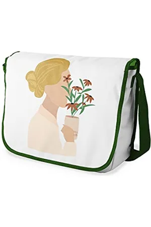 Bonamaison Le Jardin du Lin Digital Bedruckte Messenger Schultaschen mit Khaki Riemen für Mädchen und Jungen, Zurück zur Schule, Kuriertaschen für Schüler, Umhängetaschen, Größe: 29x36 Cm