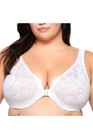 Glamorise Damen Wonderwire-Vorderverschluss-BH mit Stretch-Spitze für große Größen Nr. 9245,Weiss,95C (Herstellergröße:42C )