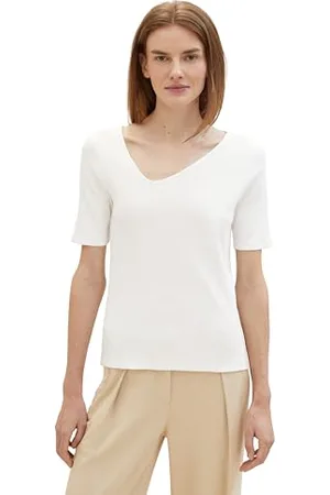 TOM TAILOR Damen Basic T-Shirt mit einem asymetrischen Ausschnitt, , S