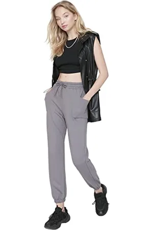 Trendyol Damen Herren Mittlerer Bund Jogger Jogginghose Sweatpants, Grau, XS EU