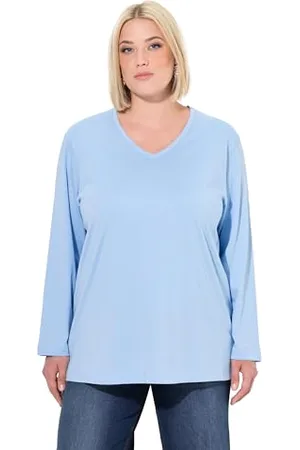 Ulla Popken Damen große Größen Übergrößen Plus Size Shirt, V-Ausschnitt, Relaxed, Langarm