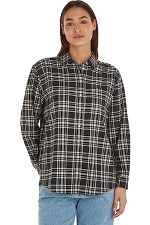 Tommy Hilfiger Damen Hemd Check Overshirt Langarm, Mehrfarbig (Black Check), M