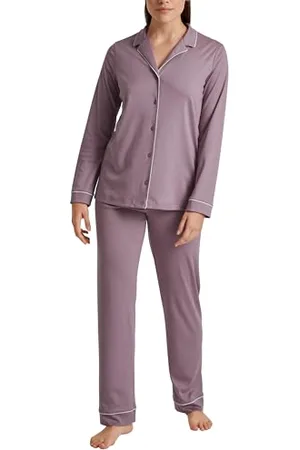 Calida Night Lovers Pyjama, durchgeknöpft Damen, aus 100% Supima-Baumwolle, mit stoffbezogenem Gummibund
