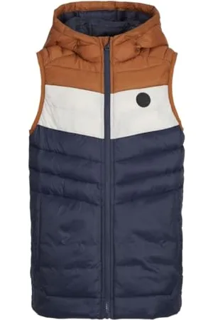 JACK&JONES JUNIOR Jungen JJESPRINT Puffer Bodywarmer Hood NOOSMNI Weste, Navy Blazer/Detail:Mocha Bisque/Moonbeam Blocking, 104