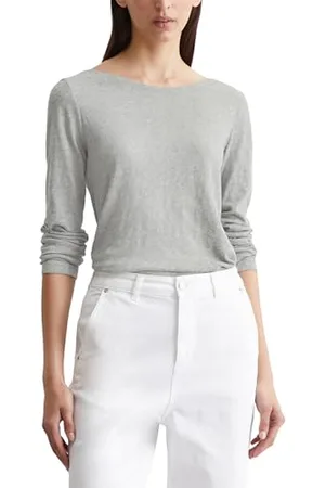 Marc O’ Polo Marc OߴPolo Damen Langarmshirt aus Bio-Baumwolle mit U-Boot-Ausschnitt, Grau , XXL