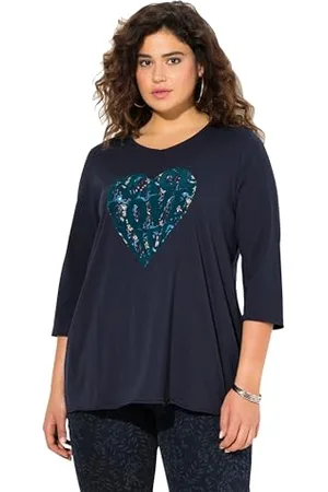 Ulla Popken Damen große Größen Übergrößen Plus Size Shirt, Herzmotiv, A-Linie, V-Ausschnitt, Langarm
