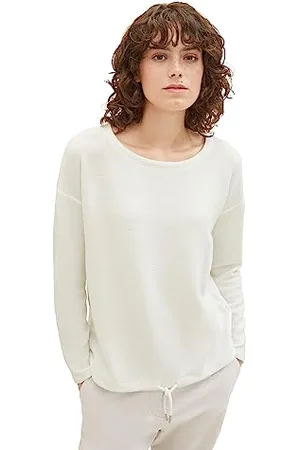TOM TAILOR Damen 1038177 Sweatshirt mit Struktur & Kordelzug, 10315-Whisper White, S