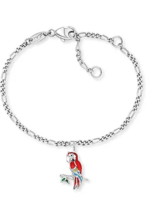 HERZENGEL Mädchen Kinder Armband aus Sterling Silber und einem Anhänger mit buntem Papagei aus Emaille - Karabinerverschluss - längenverstellbar - nickelfrei