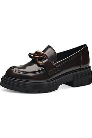 Marco Tozzi Damen Loafer mit Plateau aus Kunstleder mit Kette, Braun , 40