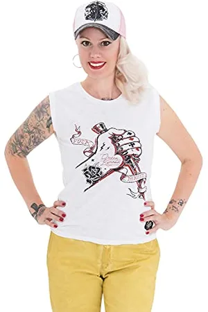 Queen Kerosin Damen Tank Top Mit Rockigem Front Druck F*Ck The Rules Rundhals Ohne Ärmel Sommermode Tanktop Regular Fit Bedruckt F*Ck The Rules