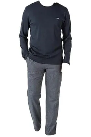 Emporio Armani Herren Yarn Dyed Cotton Long Pajamas Pyjama-Set, , XL