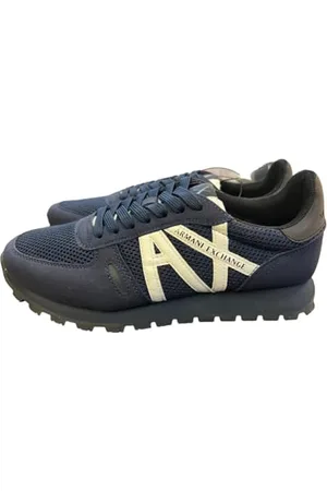 Armani Exchange Herren Openwork Side, Contrast Logo, Microsuede Inserts Sneaker, Blue, 40 EU