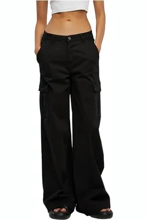 Urban classics Damen TB6040-Ladies High Waist Wide Leg Twill Cargo Pants Hose, Black, 33