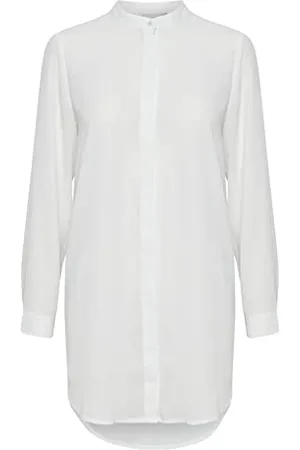 Ichi IHCELLANI Long SH2 Damen Lange Bluse Langarm Lange Bluse mit langem Arm Loose Fit mit verdeckter Knopfleiste Stehkragen mit einem Knopf, Größe:36, Farbe: