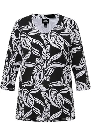 Ulla Popken Damen V Ausschnitt und Blätterdruck T-Shirt, , 50-52
