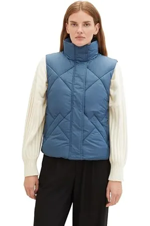 TOM TAILOR Damen Steppweste mit Stehkragen, Stormy Sea Blue, XS