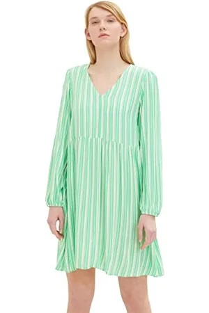 TOM TAILOR Damen 1035447 Kleid mit Muster, 31188-Vertical Green White Stripe, XL