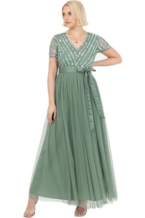 Maya Deluxe Damen Maxi Dress for Women Ladies Bridesmaid V-Neck Ball Gown Short Sleeves Long Elegant Empire Waist Wedding Brautjungfernkleid, , 50