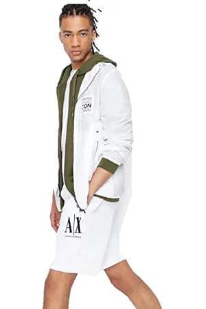 Armani Exchange Mens Embroidered Front Logo, Adjustable Drawstrings Lässige Shorts, White, L
