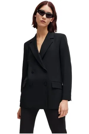 HUGO BOSS Damen Avani Zweireihiger Relaxed-Fit Blazer aus Stretch-Gewebe Schwarz001 38
