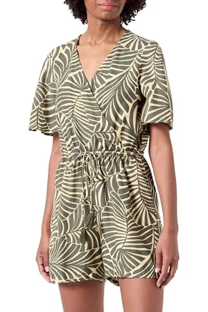 ONLY Damen Jumpsuit Onlcallie Linen S/S Playsuit Ptm, Kalamata/AOP:Bali palm,L