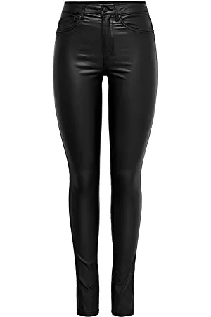 ONLY Damen PU Kunstleder Hose | High Waist Stretch Pants Beschichtet | Coated Biker Denim Jeans ONLROYAL, Farben: , Größe:S / 32L, Z-Länge:L32