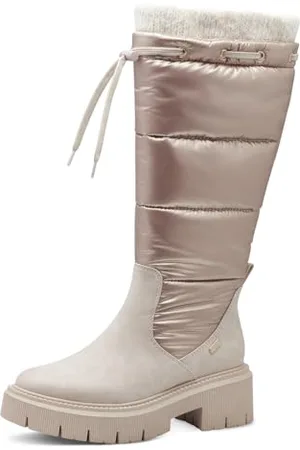 Marco Tozzi Damen Hohe Stiefel ohne Absatz Kniehoch Winter, Beige , 42 EU