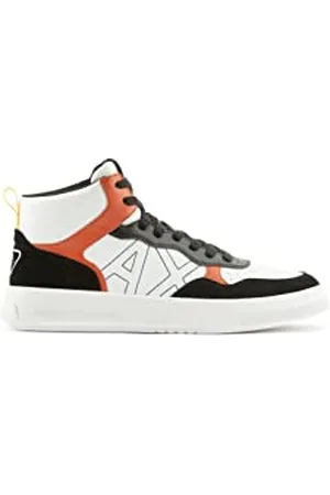 Armani Exchange Herren Side Sewn Logo, Cow Suede Details, high top Sneaker, Black/Orange, 41 EU