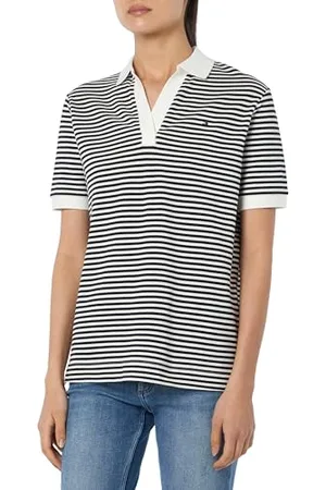 Tommy Hilfiger Damen Poloshirt Kurzarm Regular Fit, Mehrfarbig (Mini Stp Desert Sky/ White), XXL