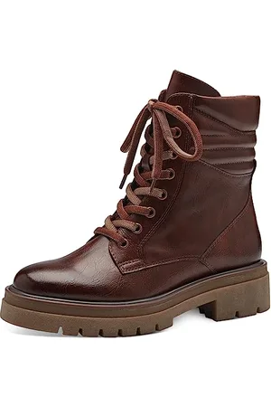 Marco Tozzi Damen Stiefeletten zum Schnüren aus Kunstleder Plateau, Braun , 41