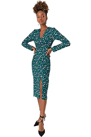Trendyol Damen Regular Asymmetrisch V-Ausschnitt Webstoff Kleid, 42