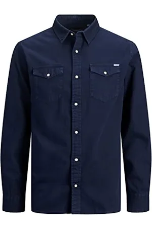 JACK & JONES Herren JJESHERIDAN Shirt L/S NOOS 12138115, Dark Navy/Slim, L