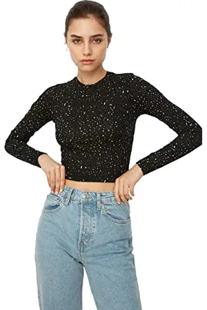 Trendyol Damen Meine Meeräsche Crop Gestrickte Bluse Blouse Westlich, , M