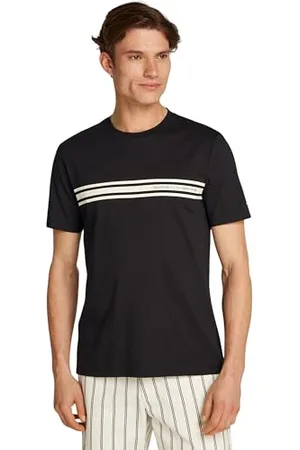 Tommy Hilfiger Herren T-Shirt Kurzarm Central Chest Stripe Baumwolle, Schwarz (Black), XL