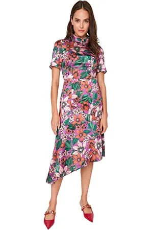 Trendyol Damen Regular Standard Hochabschließender Kragen Webstoff Kleid, Lila, 36 EU