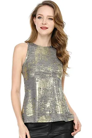 Allegra K Damen Pailletten Oberteil Metallic Glitzer Ärmellos Club Party Camisole Tank-Tops M