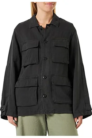 Replay Damen Jacke aus Leinenmix, (Schwarz), XS
