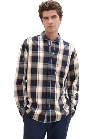 TOM TAILOR Herren 1042654 Regular Fit Hemd mit Karomuster, 35984-Navy Orange Big Check, 56