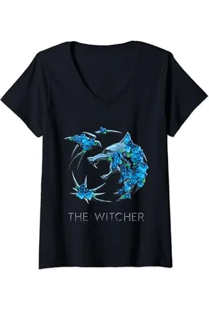 The Witcher Damen Logo Blumen Fanartikel T-Shirt mit V-Ausschnitt