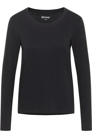 Mustang Damen Langarmshirt Elly - Regular Fit - XS S M L XL Weiss Schwarz, Größe:S, Farbe: