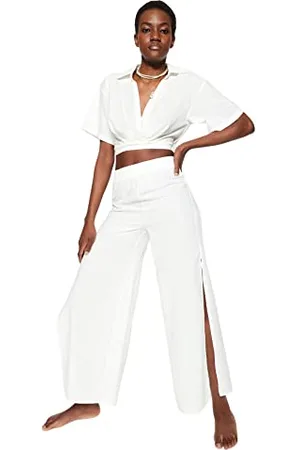 Trendyol Damen Strandhose mit hoher Taille und weitem Bein Hose, , 62