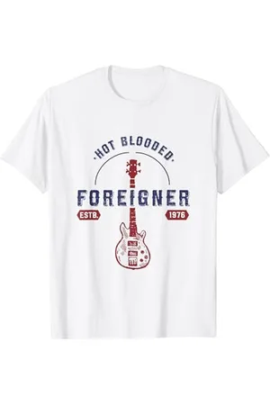 Foreigner Herren Hot Blooded Guitar T-Shirt S Klassisch Einfarbig Halbarm Crew-Ausschnitt Small