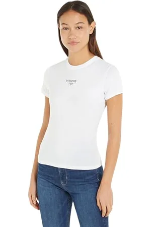 Tommy Hilfiger Damen T-Shirt Kurzarm Slim Logo Rundhalsausschnitt, , 4XL