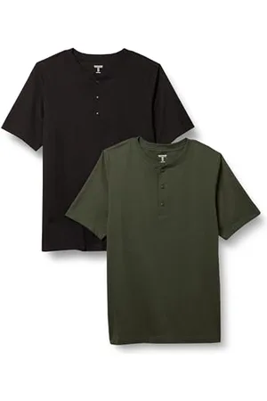 Amazon Herren Kurzärmliges Henley-T-Shirt aus Baumwolle mit normaler Passform, 2er-Pack, , XXL