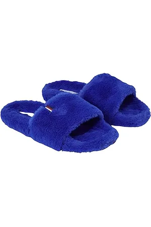 Tommy Hilfiger Damen Hausschuhe Fur Home Slipper Slide Plüsch, Blau (Ultra Blue), 35/36